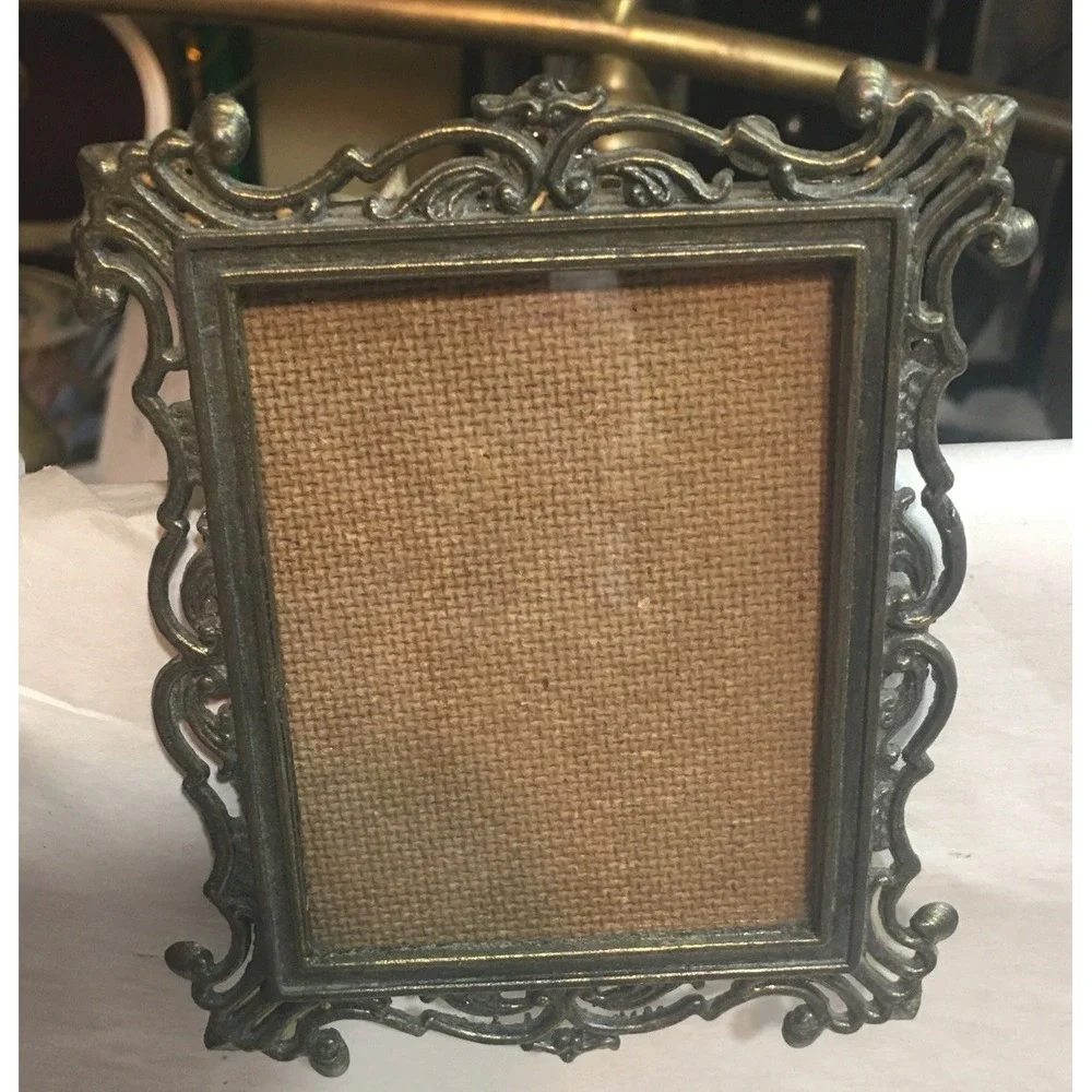 Miniature Antique Art Nouveau Gold Ornate Metal Wall Decor Frame 3 1/2 x 3
